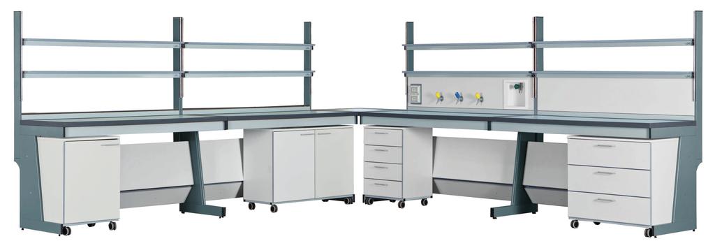 SISTEMA MODULARE D ARREDAMENTO PER LABORATORI MODULAR FURNISHING SYSTEM FOR LABORATORIES Piani di lavoro L ampia proposta di soluzioni per quanto riguarda il piano di lavoro permette di allineare la