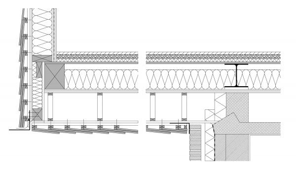 Fig.: Dettaglio costruttivo dell attacco fra l edificio preesistente e la sopraelevazione in legno Blauraum Architekten Precisa scelta progettuale è stata quella di non stravolgere il carattere dell