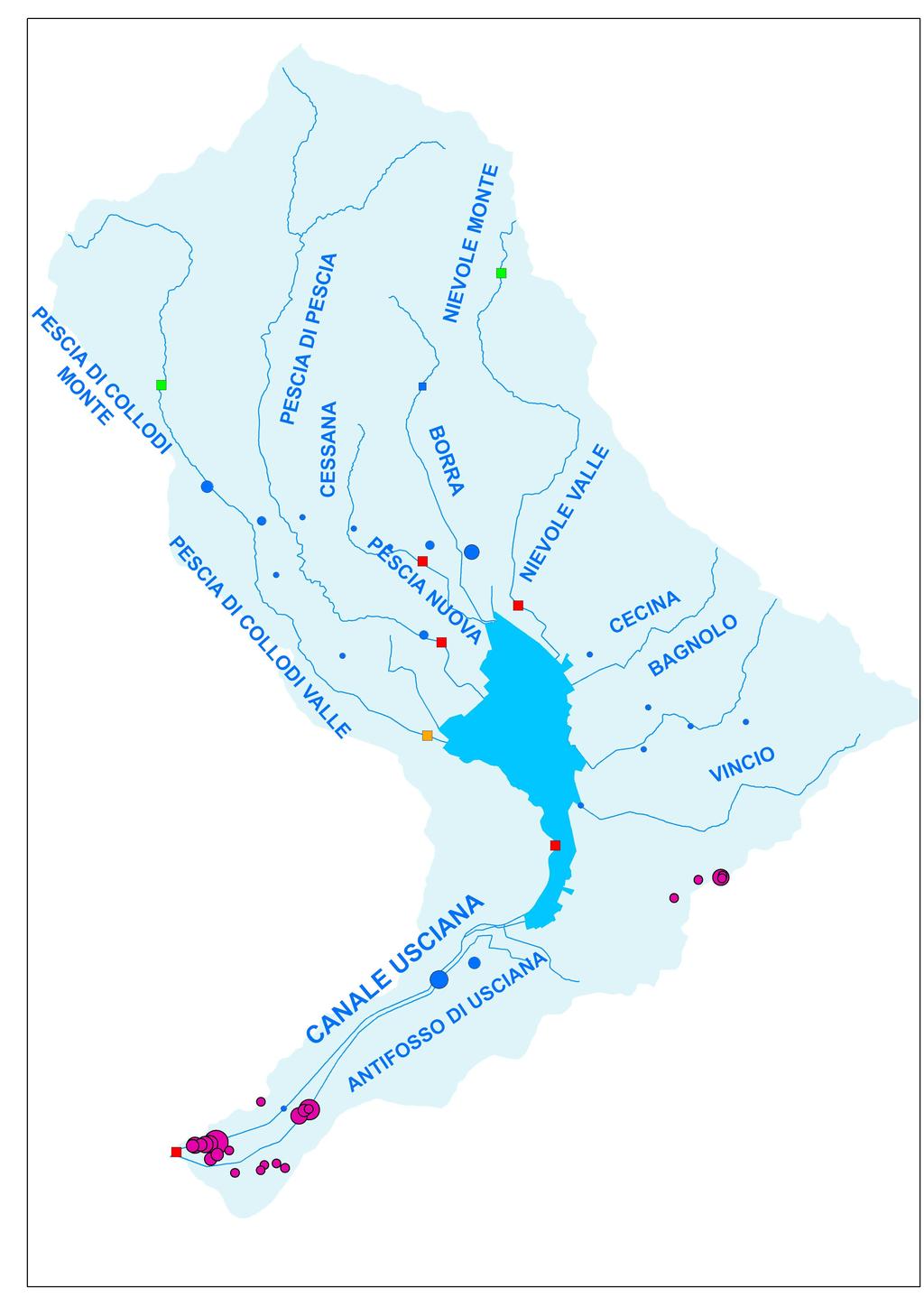 Bacino Usciana Padule Fucecchio Stazioni monitoraggio: MAS-144 a monte dell impianto, in località Massarella; MAS-145 a valle dell impianto in località Cateratte Stato ecologico secondo il DM 26/21