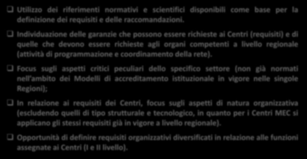 Iter elaborazione documenti con Raccomandazioni CRITERI GUIDA PER IL LAVORO DEI GRUPPI Utilizzo dei riferimenti normativi e scientifici disponibili come base per la definizione dei requisiti e delle