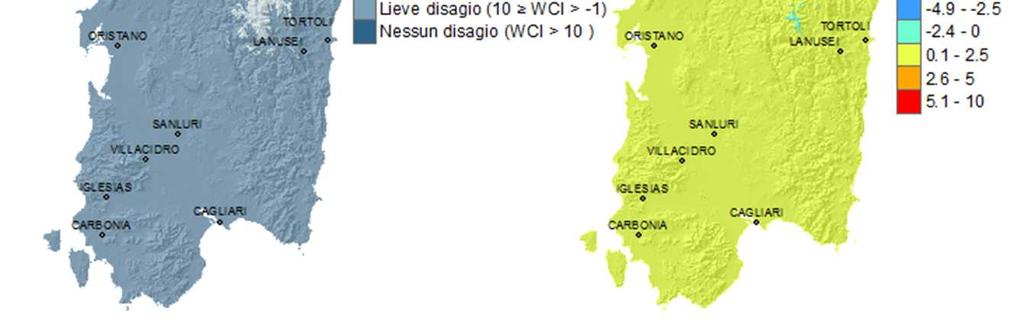 Il WCI medio ha presentato condizioni generalizzate di Lieve Disagio su quasi tutto il territorio regionale con situazioni di Disagio localizzate nelle aree più ad