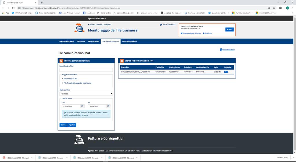 Portale agenzia delle Entrate : Monitoraggio dei File Trasmessi 4.2.