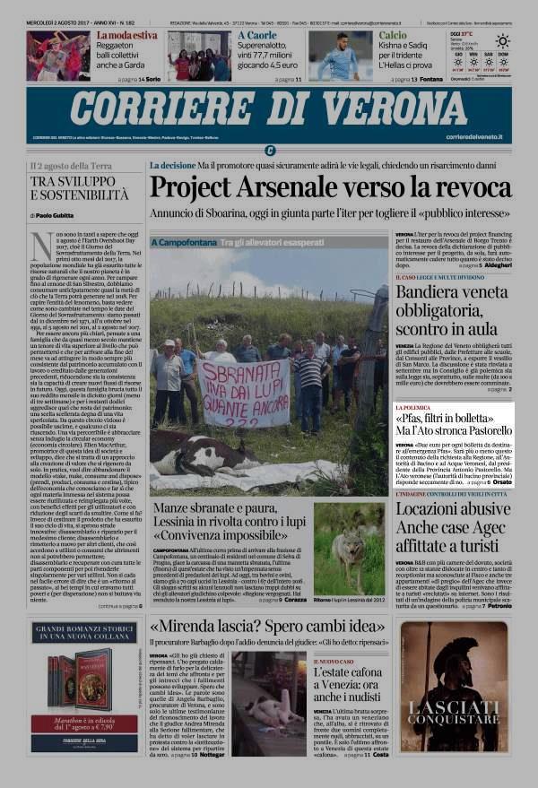 02/08/2017 Corriere del Veneto (ed. Verona) pagina 1 La polemica «Pfas, filtri in bolletta» Ma l' Ato stronca Pastorello VERONA «Due euro per ogni bolletta da destinare all' emergenza Pfas».