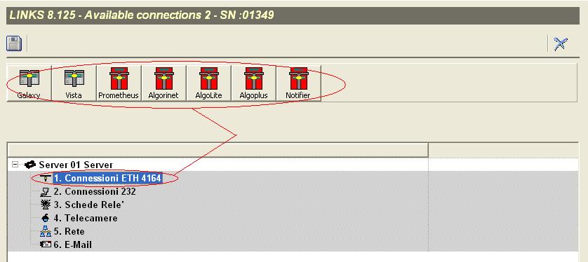 CREARE CONESSIONI DA EUREKA ALLE SCHEDE AI 4164 ETH Dal programma E Links32 aggiungere una connessione ad una scheda AI 4164 ETH, selezionando, come indicato in figura la voce 1.