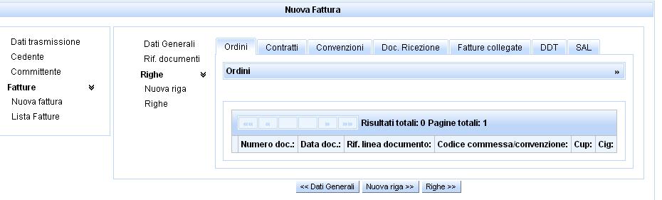 Per la fatturazione riferita a documenti si possono selezionare i tipi di documento tra cui Ordini, Contratti, Convenzioni, Doc.