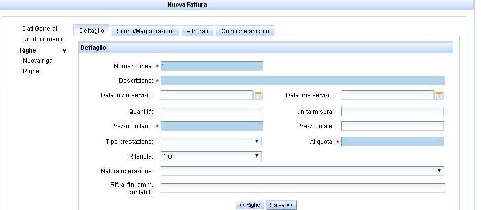 DDT sono i dati relativi al documento di trasporto collegato alla fattura,, in questo caso bisogna indicare il Numero del documento, la Data del documento; SAL indica la fase dello stato avanzamento