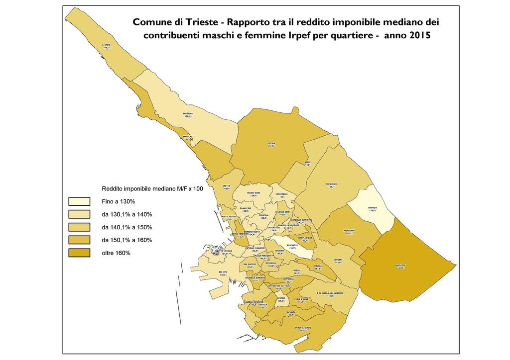 Nel 2015 a Trieste il rapporto tra il reddito imponibile
