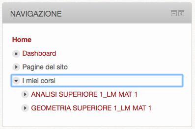 2. Accedere ai propri corsi Esempi: 3 1 2 Nel menu di navigazione vedrete la denominazione breve del corso, un codice identificativo definito dal sistema.