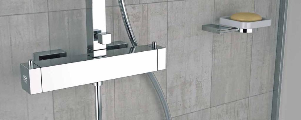 attacco alto da 3/4. Thermostatic cold body wall mounted shower mixer, with upper 3/4 connection.