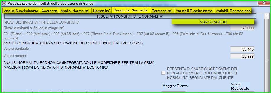 b) In caso di risultato NON CONGRUO: Viene