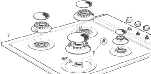 7.2 Rimozione del pianale (modelli con pannello comandi integrato) 1. Togliere le manopole, le griglie, i cappellotti, gli spartifiamma e i due tappi posteriori; 2.