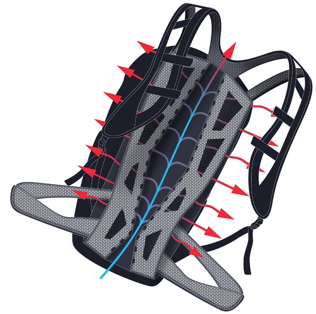 MTN TRAINER 5 4 OVERVIEW SPALLACCI DAL DESIGN APERTO INSERTI IN EVA CON CANALI DI VENTILAZIONE D Spallacci dal design aperto per ridurre il peso e