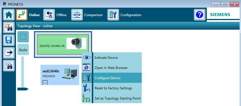 Selezionare il comando "Configure Device" dal menu di scelta rapida (con il tasto destro del mouse): Figura 3-5