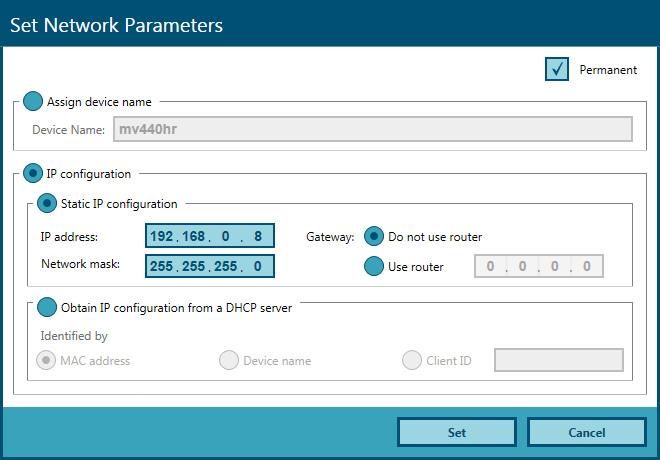 Messa in servizio 7. Inserire nei campi di immissione "IP address" e "Network mask" i valori sia per l'indirizzo IP che per la maschera di sottorete nel modo rappresentato qui di seguito.