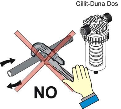 Precauzioni per il collegamento idraulico Non avvitare il tubo direttamente Usare raccordi del tipo In caso di raccordi conici avvitare con precauzione, senza danneggiare ne strappare l inserto in