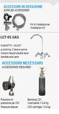 LCT 05 GAS OSMOBIOS Osmo Carbonatore a caldo a flusso diretto con gasatore integrato Capacità 0,5 L carbonatore Alimentazione 220 V 50 Hz Gas R134 a norma di CFC Compressore 1/1 Hp ermetico