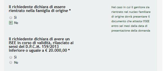 SI RICORDA CHE nel caso in cui il richiedente non sia rientrato nella famiglia di origine il sistema