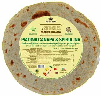 Piadina SuperFood Ricetta esclusiva Senza lievito Senza Grassi animali stesa una ad una Cotta su piastra confezionata in atmosfera protetta solo olio extravergine italiano Piadina alla Canapa &