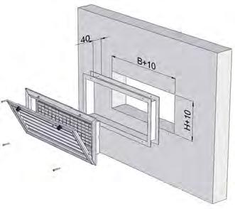 ed avvitare la griglia Installazione a muro con plenum: 1-Prevedere il foro nella muratura delle