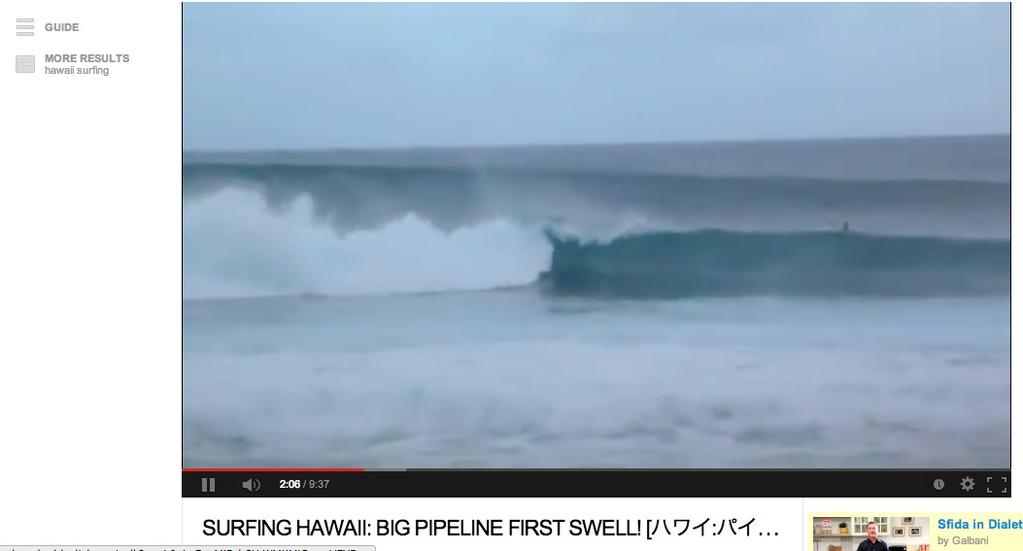 Questa è una pagina di Youtube con un video di surf nelle Hawaii.