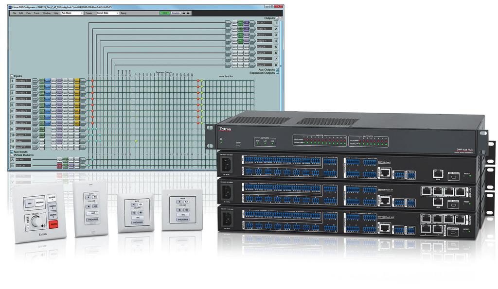 La completa piattaforma DSP audio con VoIP, AEC, Dante e audio USB DMP 128 Plus Processori a matrice digitale ProDSP 12x8 I processori della serie DMP 128 Plus rappresentano la nuova generazione dei