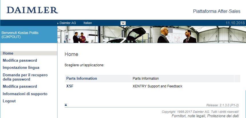 . Accesso e determinazione del veicolo Accesso a Informazione componenti ISP dalla piattaforma After-Sales Selezionare l applicazione