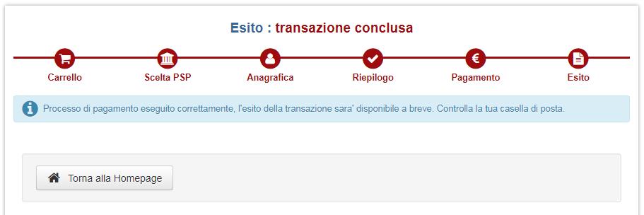 Il sistema MyPay comunica l invio di una email con un link per scaricare la ricevuta di pagamento.