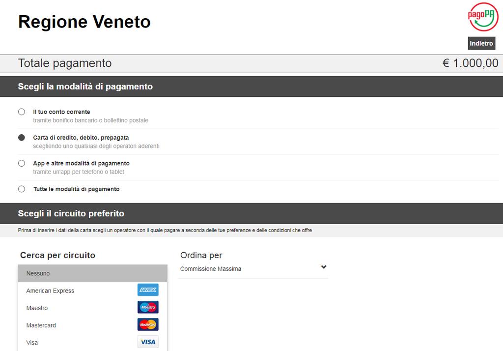 Pagamento attraverso Procedi con il