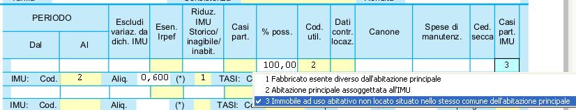 concorre alla formazione della base imponibile dell Irpef e delle relative addizionali nella misura del 50 per cento. In questo caso nella colonna 12 Casi particolari IMU va indicato il codice 3.