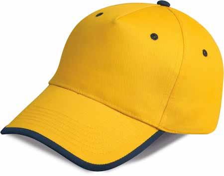 63 g Cappellino golf 5 pannelli in poliestere, colori vivaci, con visiera rigida precurvata e chiusura in velcro. 100% poliestere, regolabile con velcro art. K18043 art.