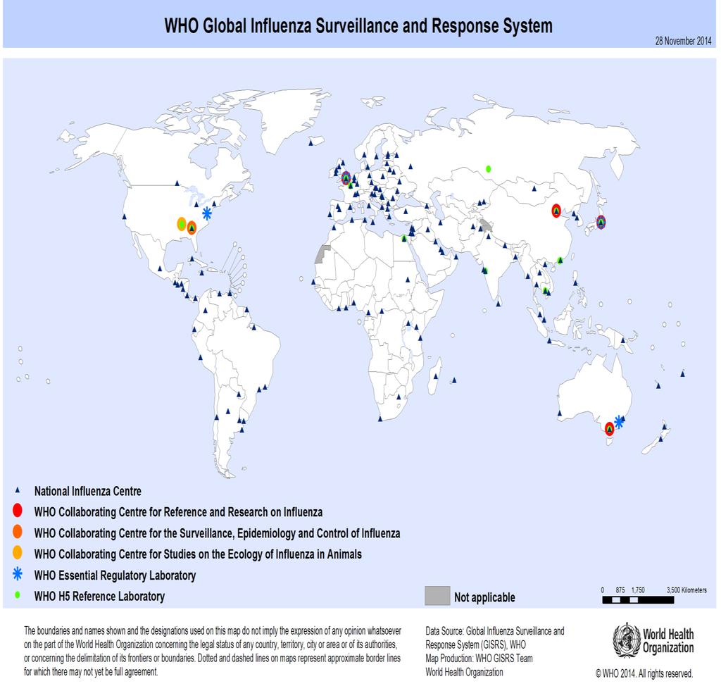 WHO/GISRS Centri Nazionali Influenza (NIC) (144 in 114 Paesi) Raccolta dei