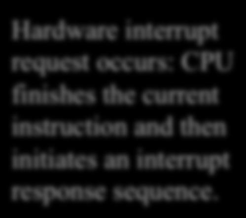 Interrupt-Driven I/O Hardware interrupt request occurs: