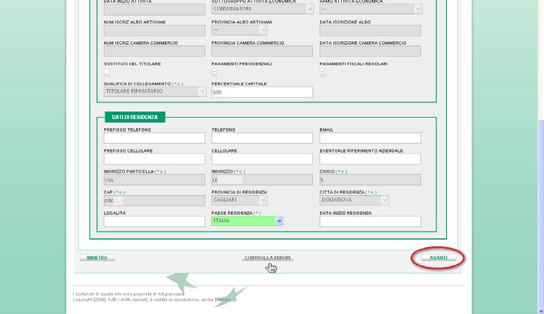 Per verificare di aver correttamente compilato i campi, esegui il CONTROLLA ERRORI.