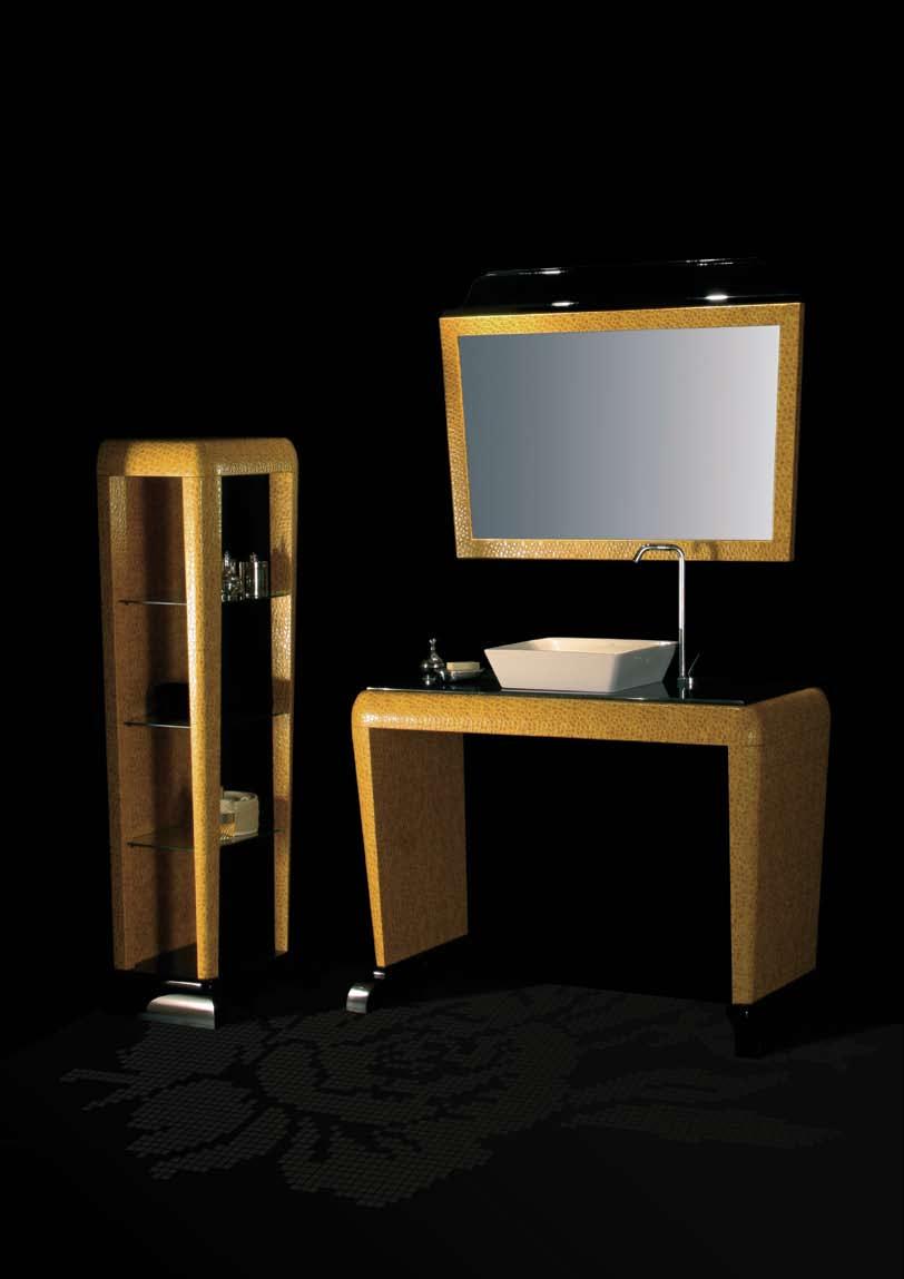 2023/FC Giallo Portaoggetti in legno rivestito in similpelle Cocco Etagère-unit in wood with imitation Croco leather covering Porte-objets en bois revetu de similcuir Croco Standregal aus Holz mit