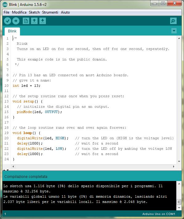 Arduino IDE (integrated development environment) L'ambiente di sviluppo integrato Arduino rende semplice la scrittura di codice e caricarlo