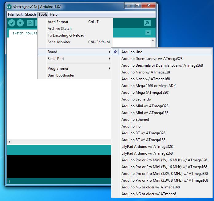 Board selection See: http://arduino.