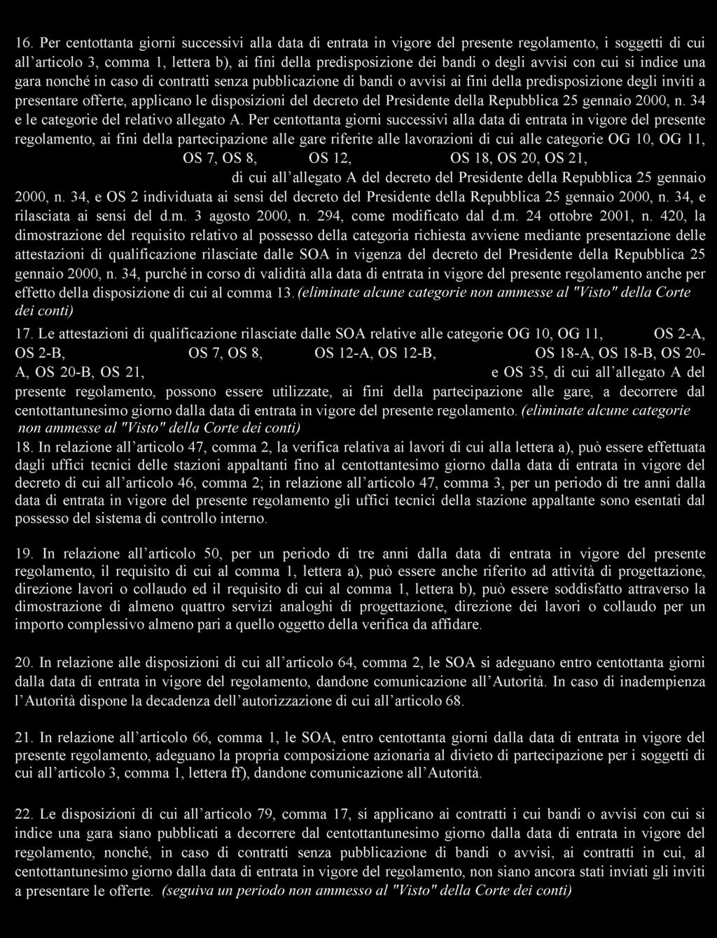 decreto del Presidente della Repubblica 25 gennaio 2000, n. 34 e le categorie del relativo allegato A.