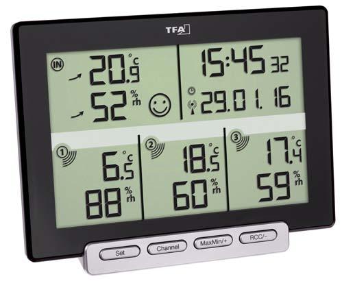 0 MULTI SENSE TERMOIGROMETRO SENZA FILI Per il controllo del clima interno ed esterno, con sensore incorporato e 3 sensori senza fili (433 MHz), per il monitoraggio della temperatura e umidità di 4