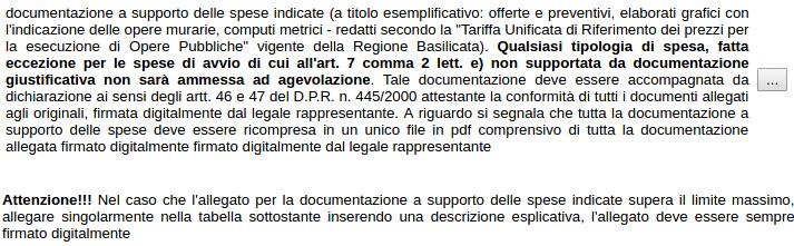 In caso di errore in fase di caricamento della documentazione a supporto delle spese indicate: segnalato mediante la seguente schermata è possibile utilizzare la sezione seguente per allegare