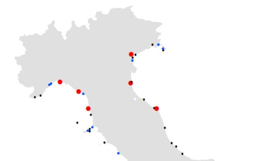 Traffici per macroarea e tipo al 2016 (%) Nord Tirreno 45 40 35 30 25 20 15 10 5 0 Centro
