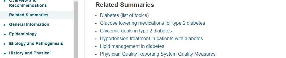 1) La parte di sintesi comprende le voci Overview & recommendations e Related Summaries.