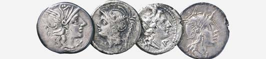 253/1), Rubria (Cr. 348/ 3) e Sergia (Cr. 286/1) - Lotto di 4 monete med. BB 130 5328 Denario di Aelia (Cr. 336/1b-c), Cupiennia (Cr. 218/1), Minucia (Cr. 319/1) e Tullia (Cr.