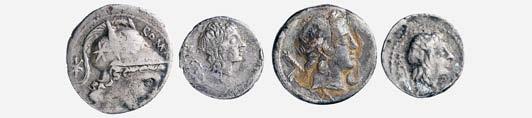 215/1) e Maenia (Cr. 249/1) - Lotto di due monete qspl 90 5341 Denario di Cornelia, assieme a denario di Licinia e denario anonimo (211a.C.) - Lotto di tre monete med.