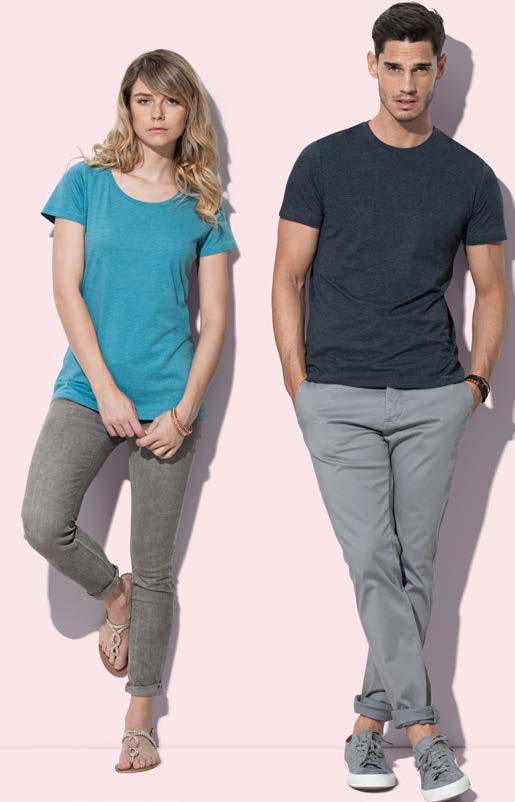 60 T-SHIRT/girocollo m/c policotone ST9800 Luke Crew Neck T-shirt 60% cotone filato ad anelli pettinato, 40% poliestere per un effetto melange. Girocollo con bordo a costine orlato con elastan.