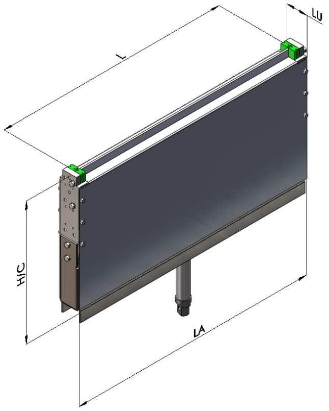 FERMAPACCHI PNEUMATICO Questo fermapacchi è realizzato completamente in acciaio zincato, la lama fermapacchi scorre all interno di due guide in polizene.