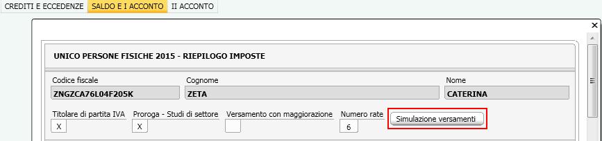 La funzione permette di ottenere in modo sintetico alle singole scadenze, il totale degli importi dei versamenti delle imposte risultanti dal modello Unico; inizialmente il prospetto effettua il