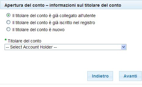 un titolare al quale è già collegato Selezionate il titolare in questione dal menu a tendina Fate click su Avanti