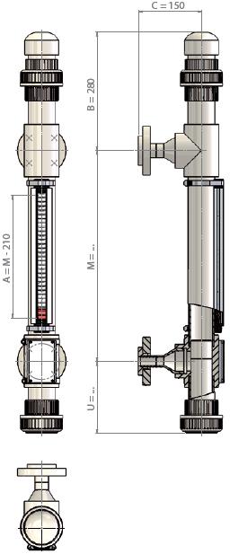 INDICATORI DI LIVELLO MAGNETICI PVC Materiale: PVC Interasse: min. 300 - max. 4.000 mm Pressione: -1 4 bar Temperatura: min. -15 C - max.