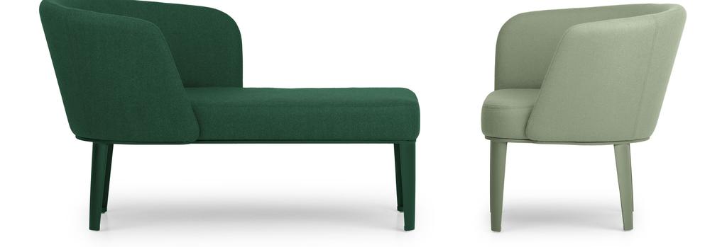 CLARA Parisotto+Formenton Piccola collezione di sedute, composta da poltroncina e dormeuse, caratterizzata da forme avvolgenti.