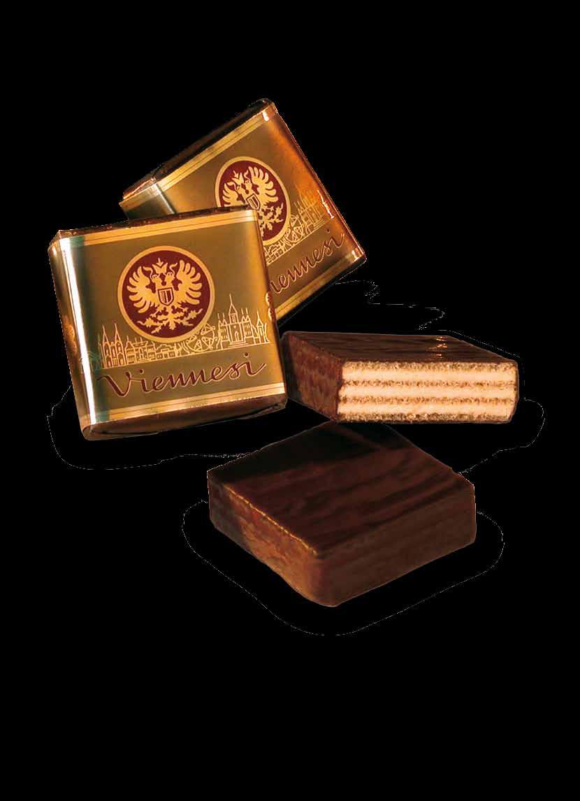 Viennesi Note di cioccolato fondente rivelano un cuore di finissimo wafer cremino.